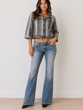 PETER Nygard crop jacket silver grey white jean jacket type black metallic siz 8